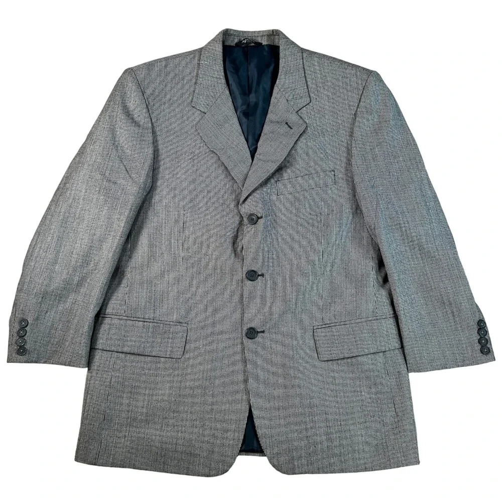 Marzotto by David Bios Mens 40S Wool Blazer Jacket Grey Micro Pattern Italy